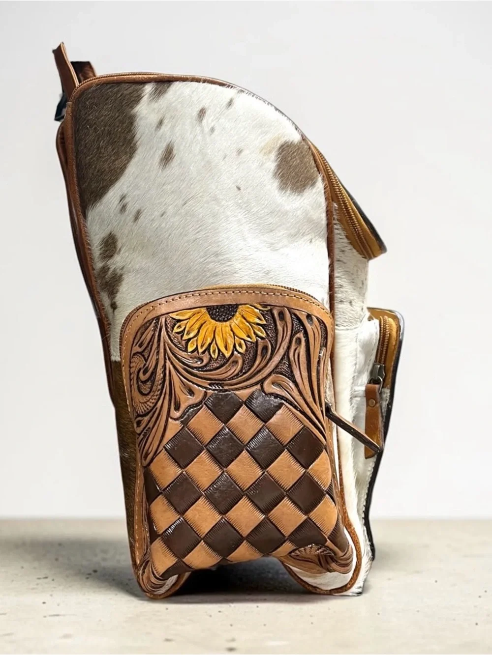 Sunflower Tooled Leather & Haircalf Backpack